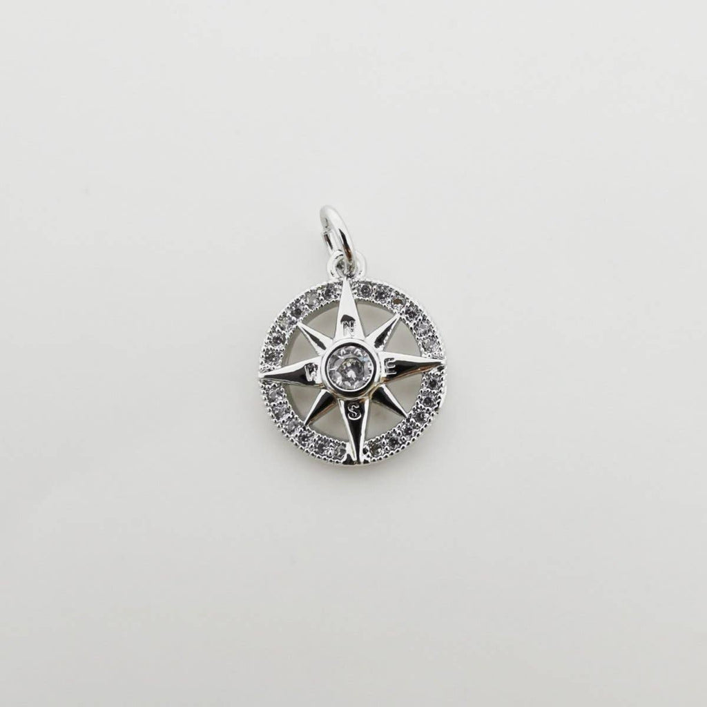 Silver Filled Compass charm, Silver Charms, For Charm Bracelets, For Necklace Pendant, Cubic Zirconia Diamond, Gold Charm, Gold Compass D-336 D-337