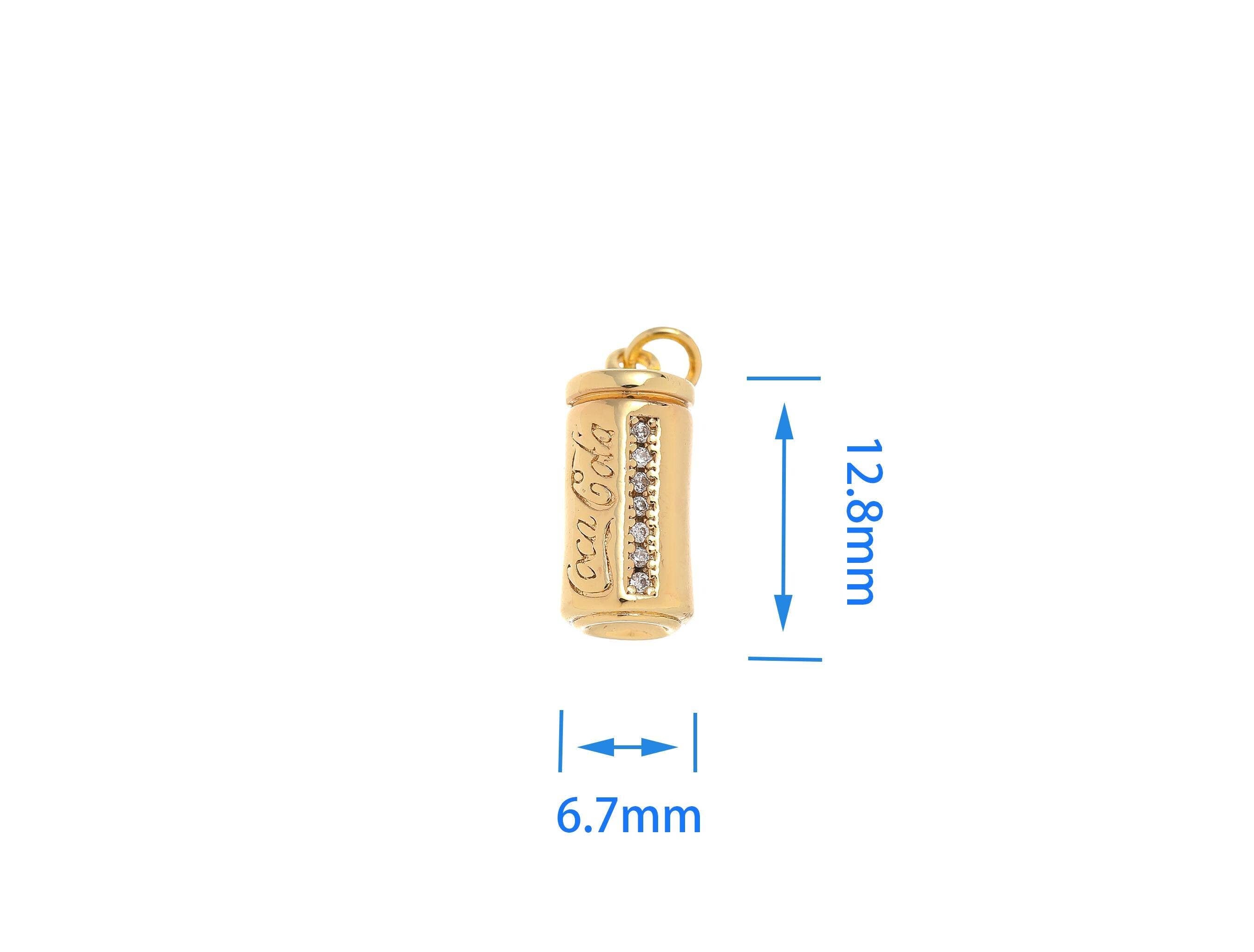 18k Gold Mini Cola Soda CZ Dangle Charm Pendant CPG1523