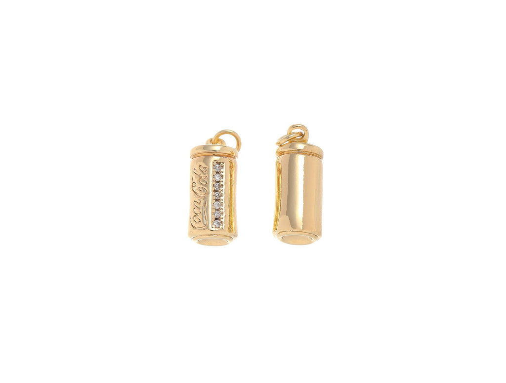 18k Gold Mini Cola Soda CZ Dangle Charm Pendant CPG1523