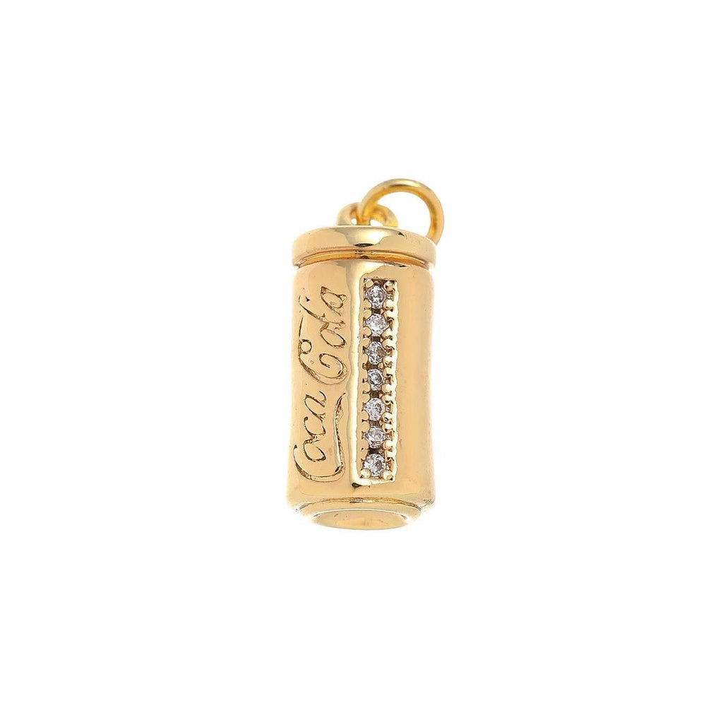 18k Gold Mini Cola Soda CZ Dangle Charm Pendant CPG1523