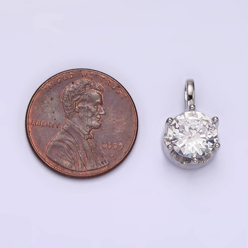 White Gold Filled 15mm, 21mm Clear Cubic Zirconia Round Solitaire Silver Pendant | N1817 N1818