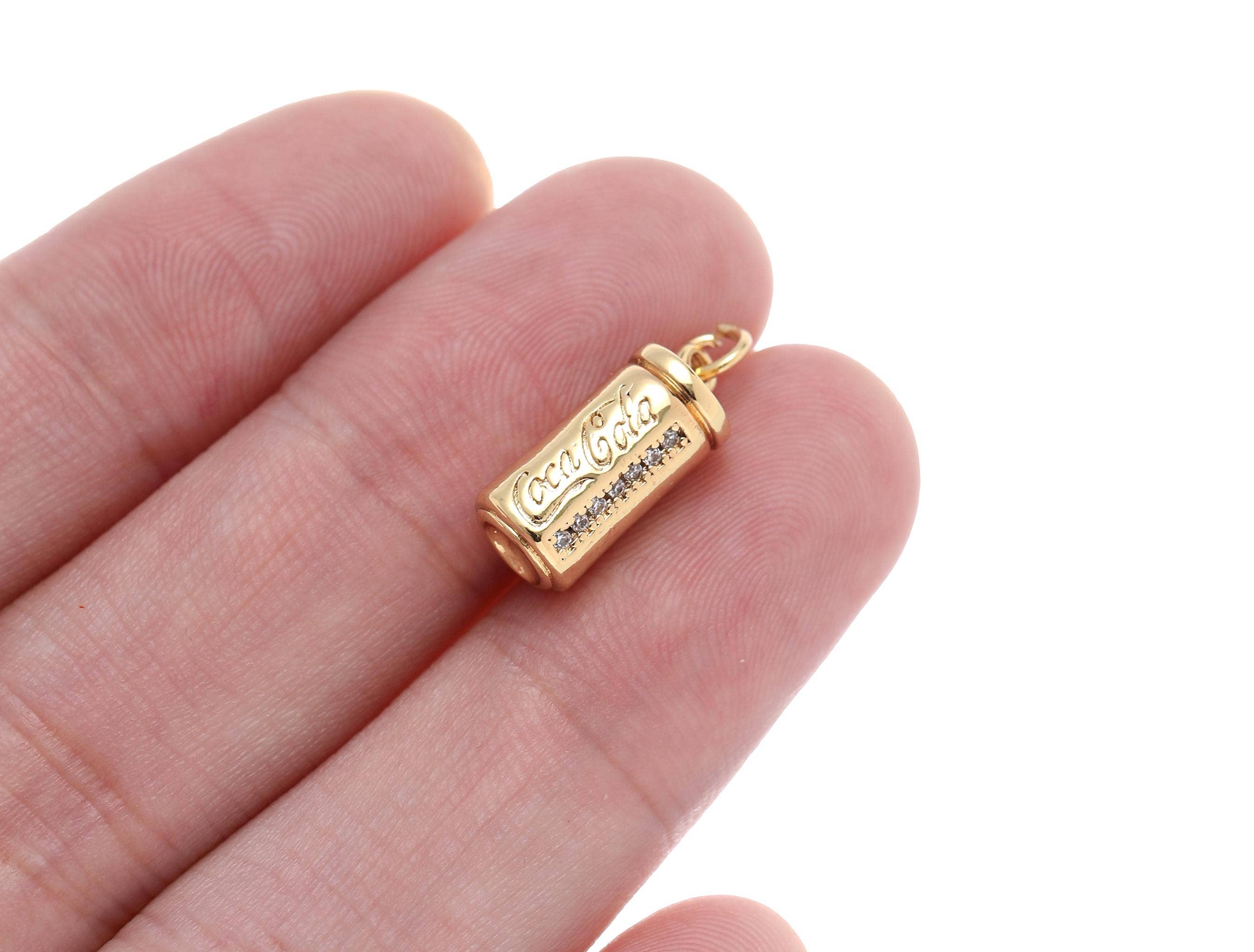18k Gold Mini Cola Soda CZ Dangle Charm Pendant CPG1523