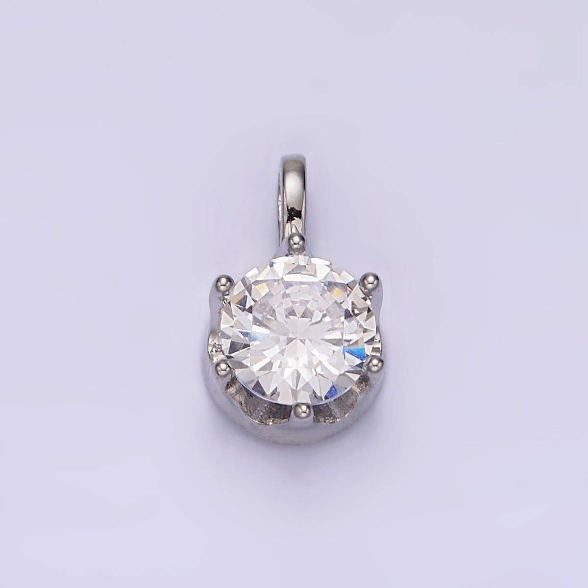 White Gold Filled 15mm, 21mm Clear Cubic Zirconia Round Solitaire Silver Pendant | N1817 N1818