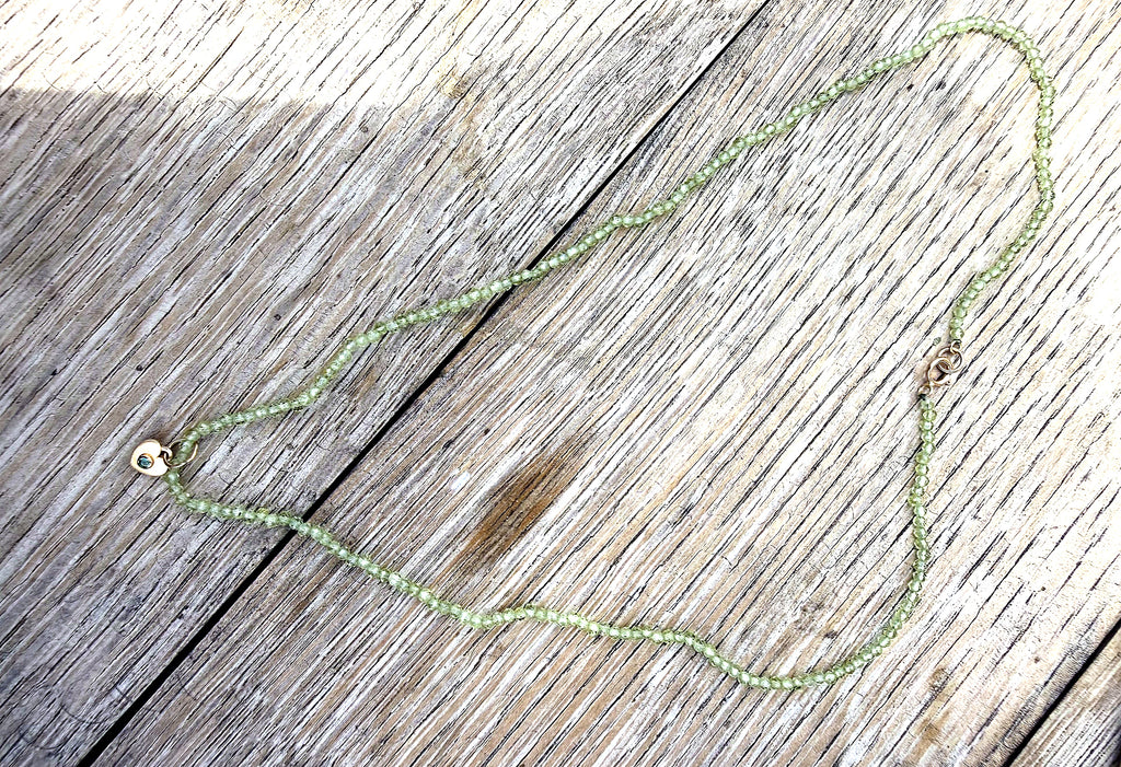 Peridot Beaded Necklace 14k Gold with 14k Gold Emerald Charm