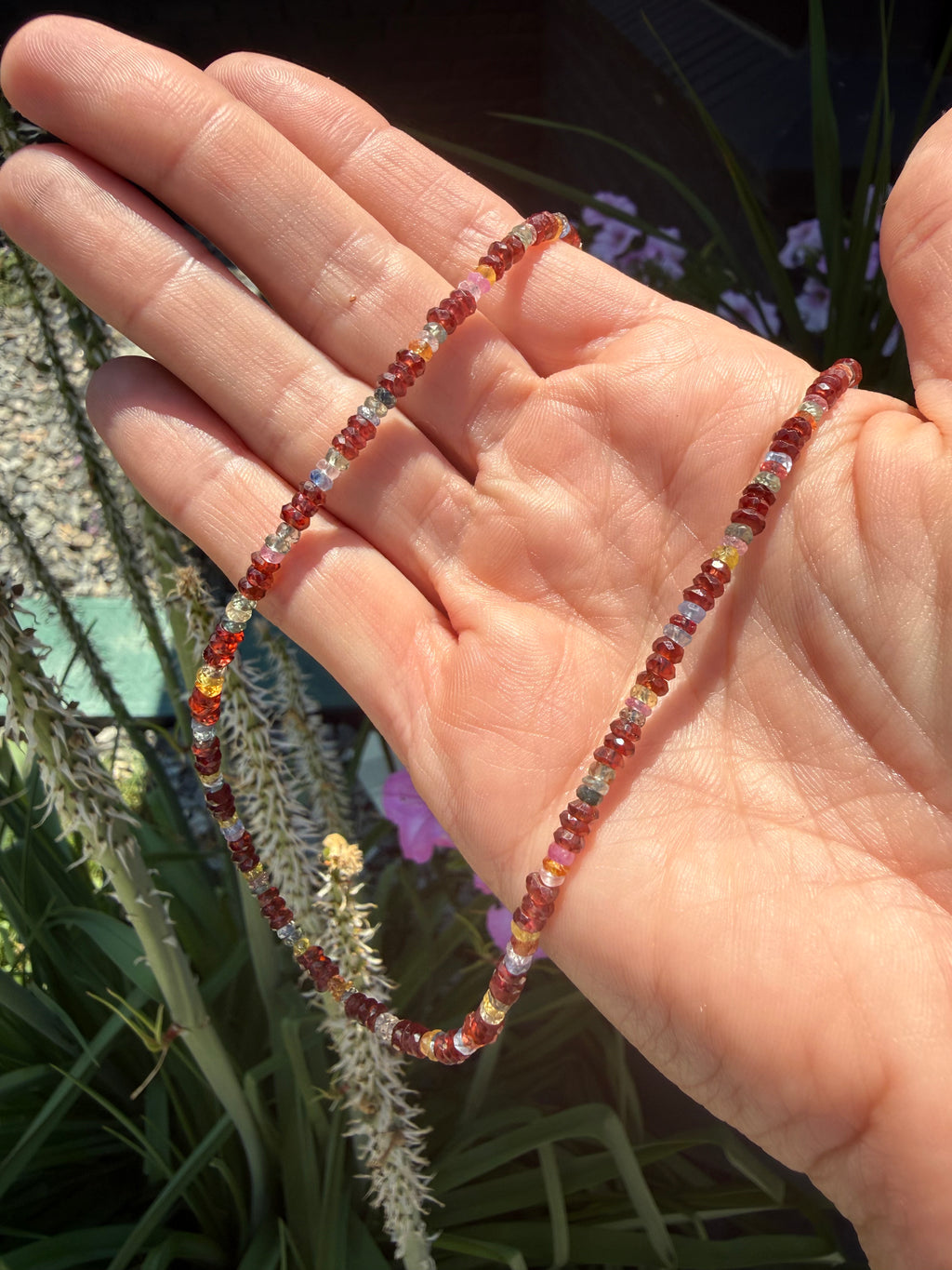 14k Gold Garnet and Sapphire Necklace