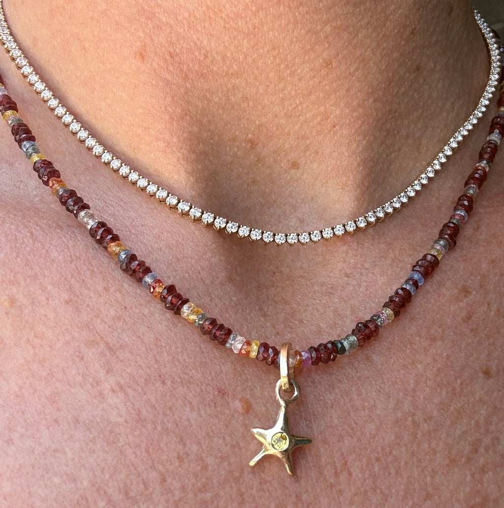 14k Gold Garnet and Sapphire Necklace