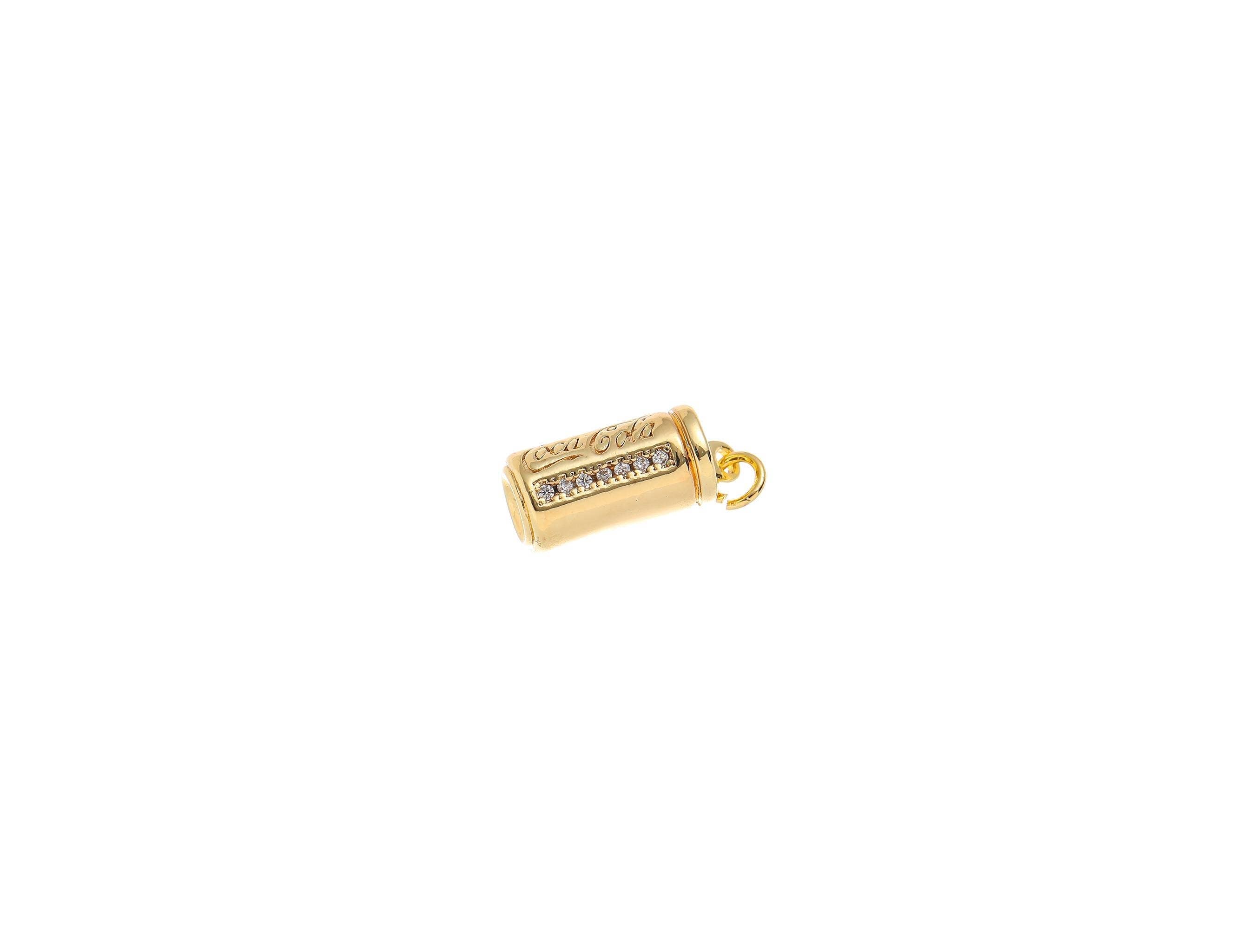 18k Gold Mini Cola Soda CZ Dangle Charm Pendant CPG1523