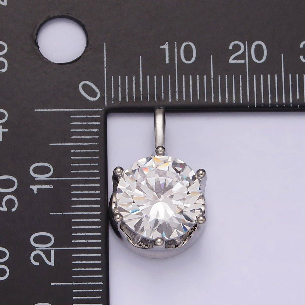 White Gold Filled 15mm, 21mm Clear Cubic Zirconia Round Solitaire Silver Pendant | N1817 N1818