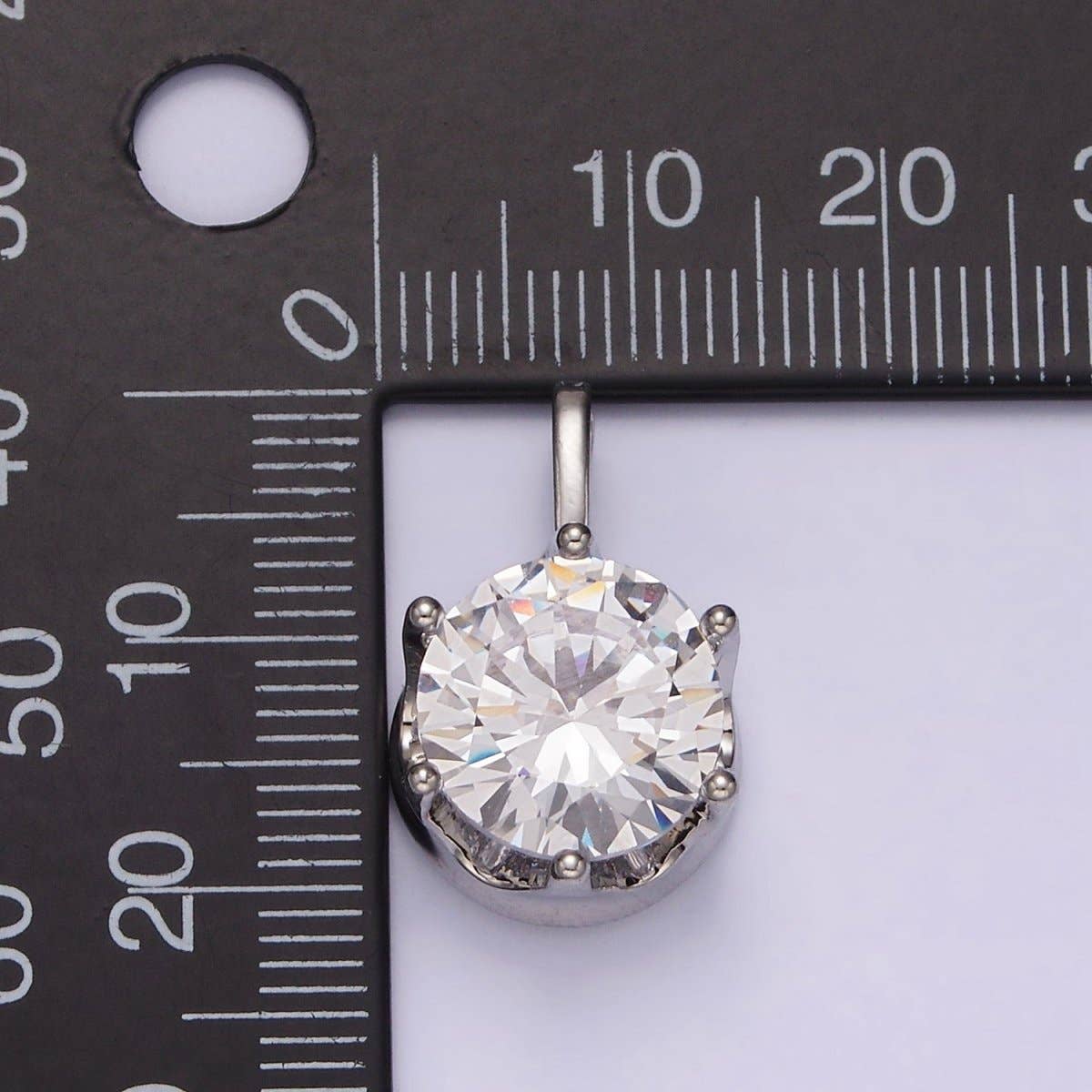 White Gold Filled 15mm, 21mm Clear Cubic Zirconia Round Solitaire Silver Pendant | N1817 N1818