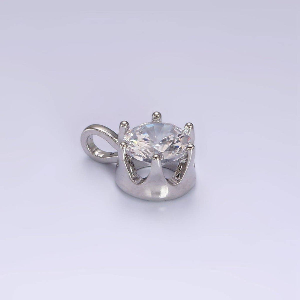 White Gold Filled 15mm, 21mm Clear Cubic Zirconia Round Solitaire Silver Pendant | N1817 N1818