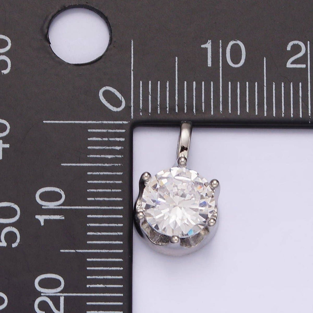 White Gold Filled 15mm, 21mm Clear Cubic Zirconia Round Solitaire Silver Pendant | N1817 N1818