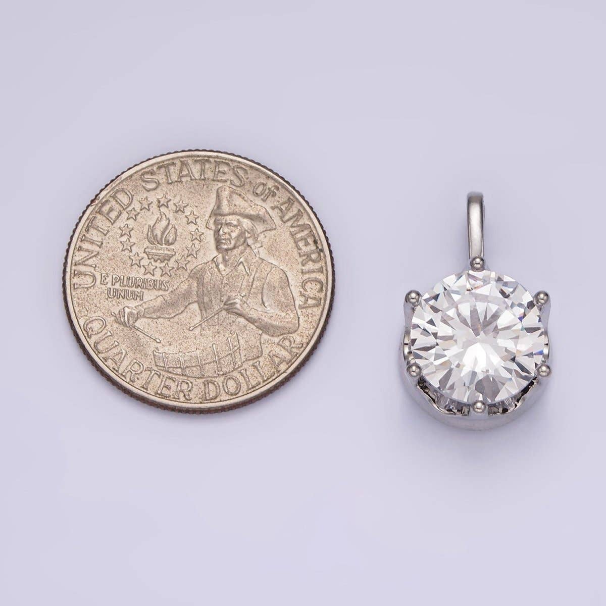 White Gold Filled 15mm, 21mm Clear Cubic Zirconia Round Solitaire Silver Pendant | N1817 N1818
