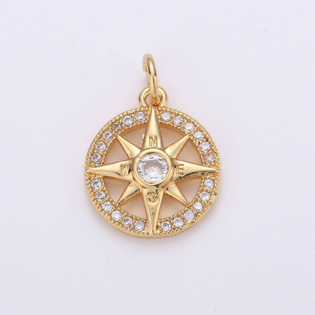 Silver Filled Compass charm, Silver Charms, For Charm Bracelets, For Necklace Pendant, Cubic Zirconia Diamond, Gold Charm, Gold Compass D-336 D-337