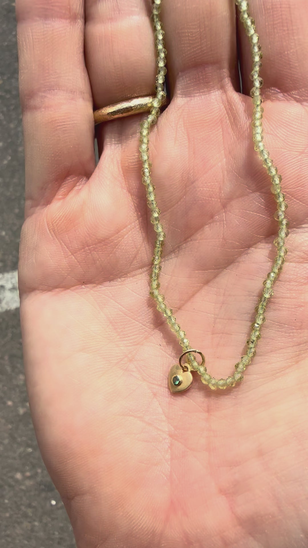 Peridot Beaded Necklace 14k Gold with 14k Gold Emerald Charm
