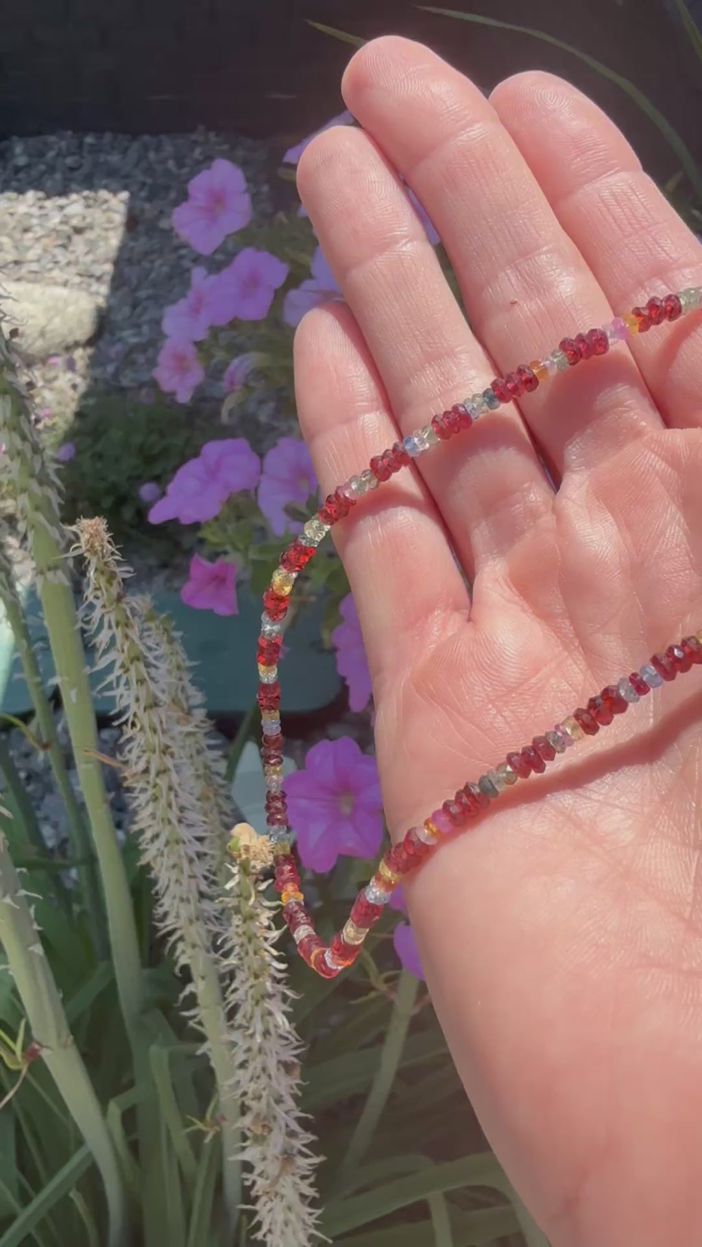 14k Gold Garnet and Sapphire Necklace